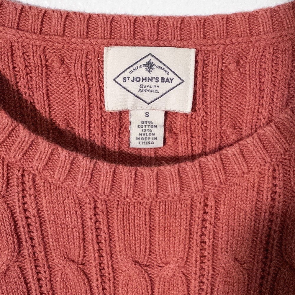 St Johns Bay Cable Knit Sweater Womens Small Fall Color Cotton Nylon Crewneck - Picture 4 of 5